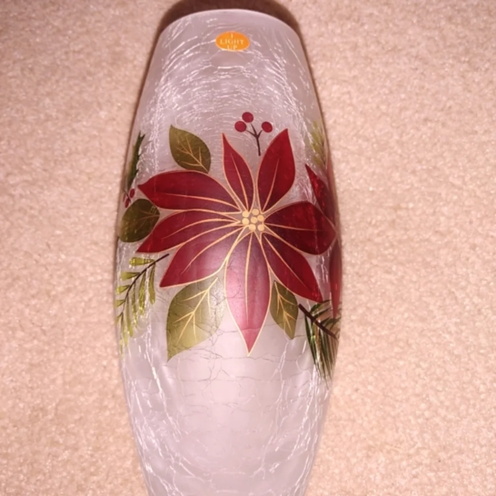 Christmas lighted poinsettia oblong vase